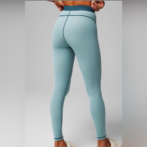 Fabletics Women's Waffle Leggings in the color Arctic Wave/Midnight Wave. - Picture 2 of 10